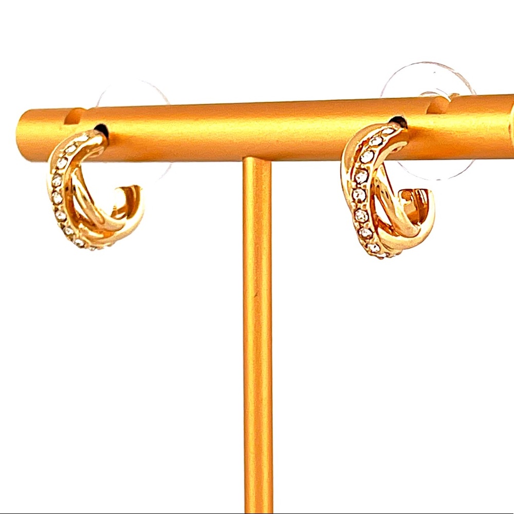 NWT Laundry by Shelli Segal Tiny Twisted Hoop Earrings w/ CZ Crystals